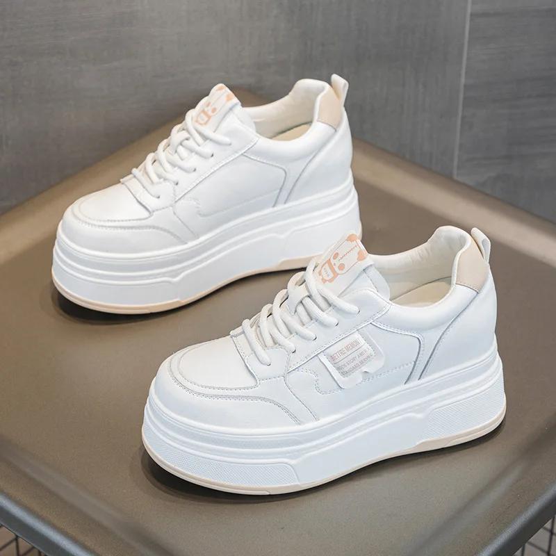 Women's Winter White Shoes Spring Autumn Genuine Leather Lace Up Girl Sneakers Women Shoes Flat Platform Casual Woman Shoe