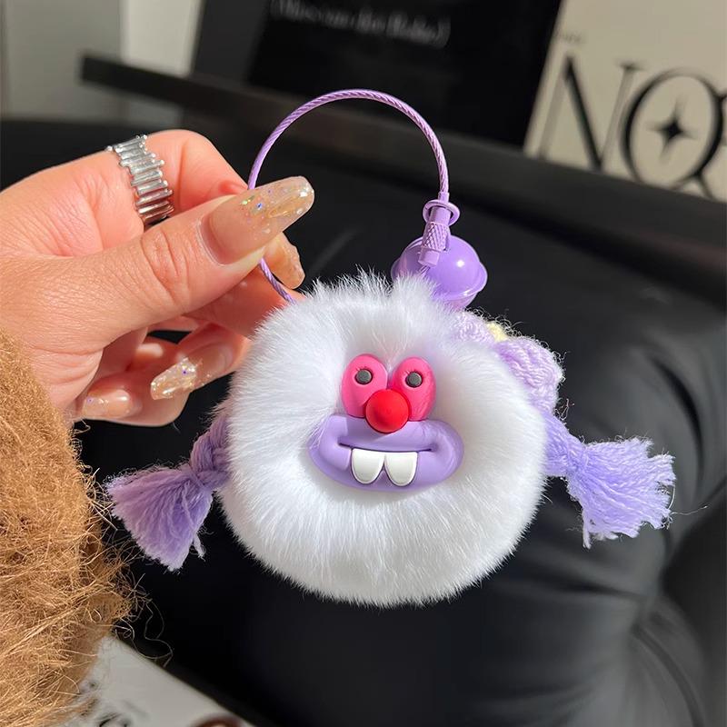 Plush Cartoon Monster Keychain: Cute Soot Ball & Rex Rabbit Fur Bag Charm