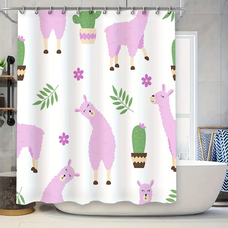 

Cute Pink Sheep Cactus Print Shower Curtain For Bathroom Decor Taurusduan Home Textiles W60H190(CM)-1 Pcs
