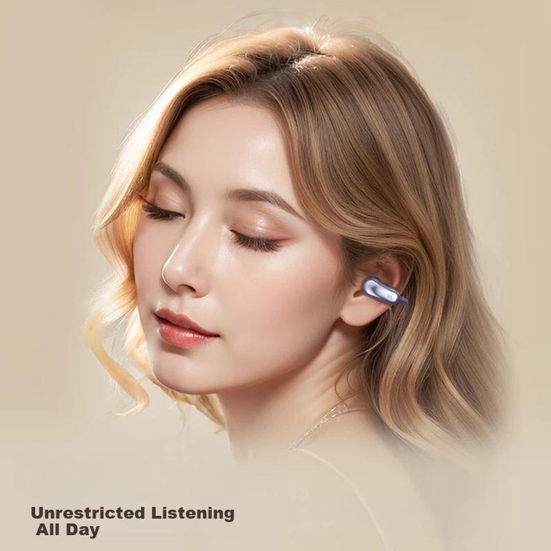 iKF Clip-On Bluetooth Earphones, Open-Ear Design, Air Conduction Concept, Long Battery Life, Purple