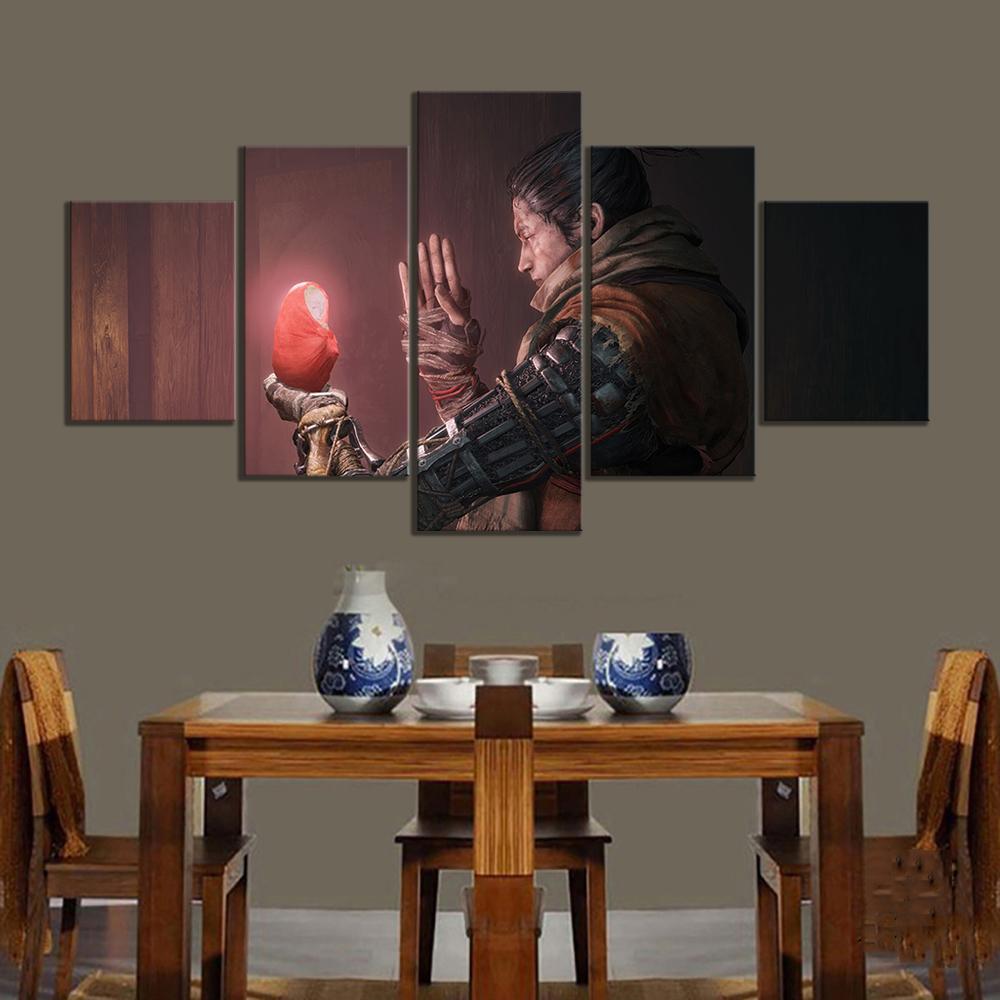 Unframed 5Pcs SEKIRO Shadows Die Twice Games Canvas Posters Wall Art Pictures HD Paintings Home Decor for Living Room Decoration