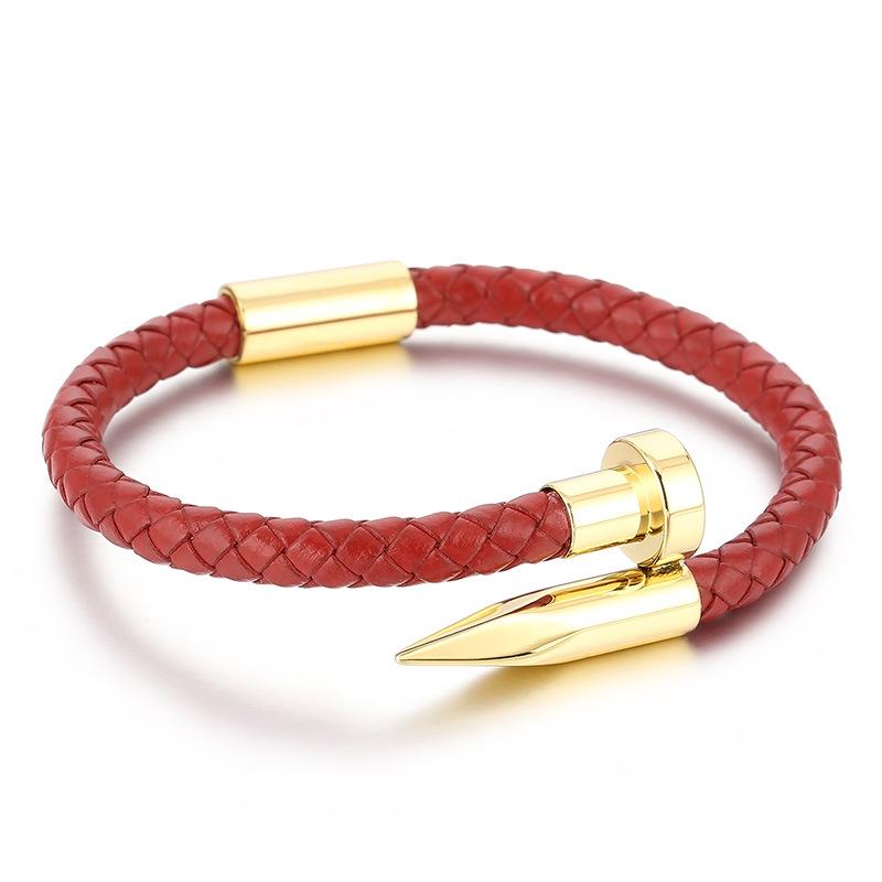 Men's Leather Magnetic Clasp Bracelet with Stainless Steel Nails