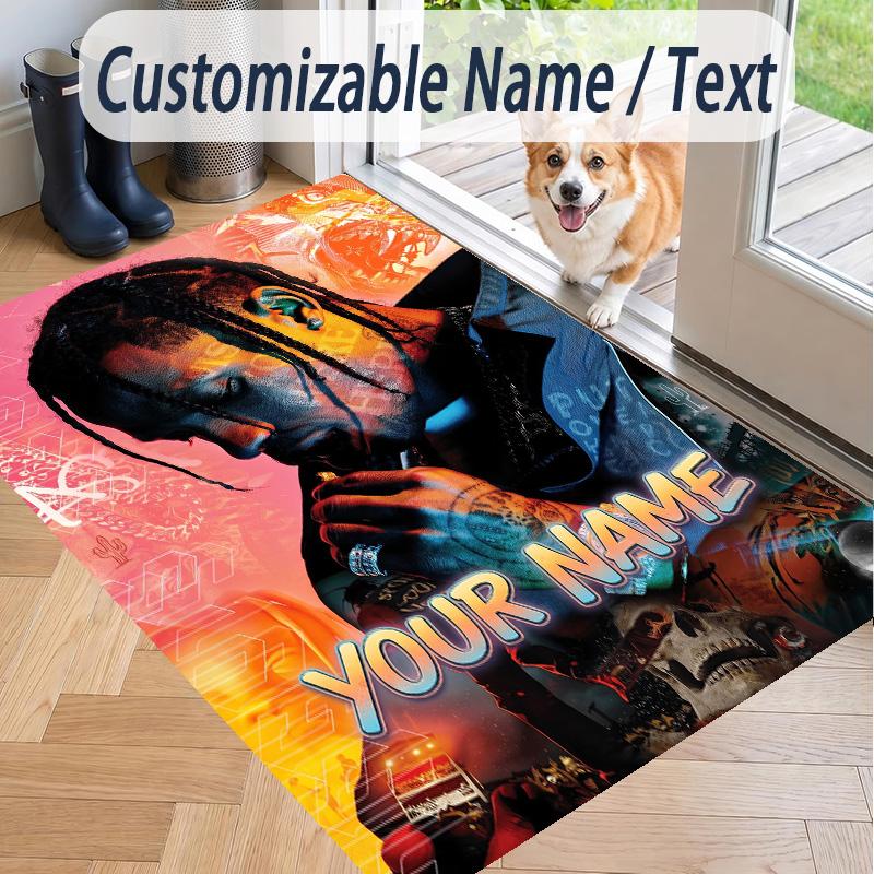 Custom Text Travis Scott Pattern Floor Rug Soft Indoor Carpet Mat Living Room Bedroom