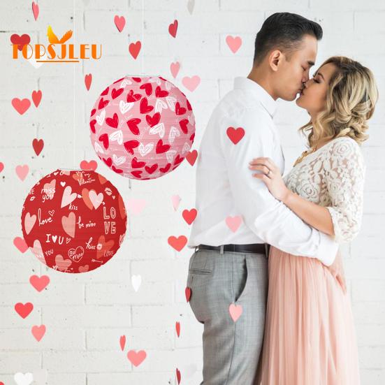 1 ud./6 uds. Linterna del Día de San Valentín, patrón de corazón, colgante de linterna de papel colgante, decoración interior y exterior