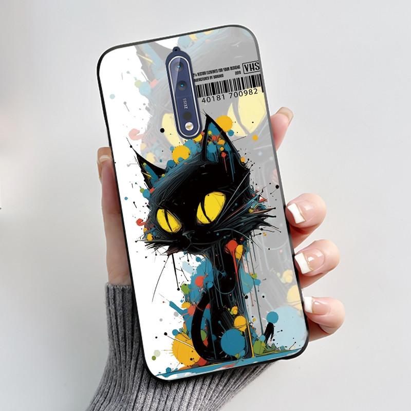 Custodia Per Nokia 8 / Nokia 8 Sirocco Custodia per Telefono Estetica Moda Gatto Carino Nero Opaco Morbido TPU Silicone Copertura Protettiva Paraurti