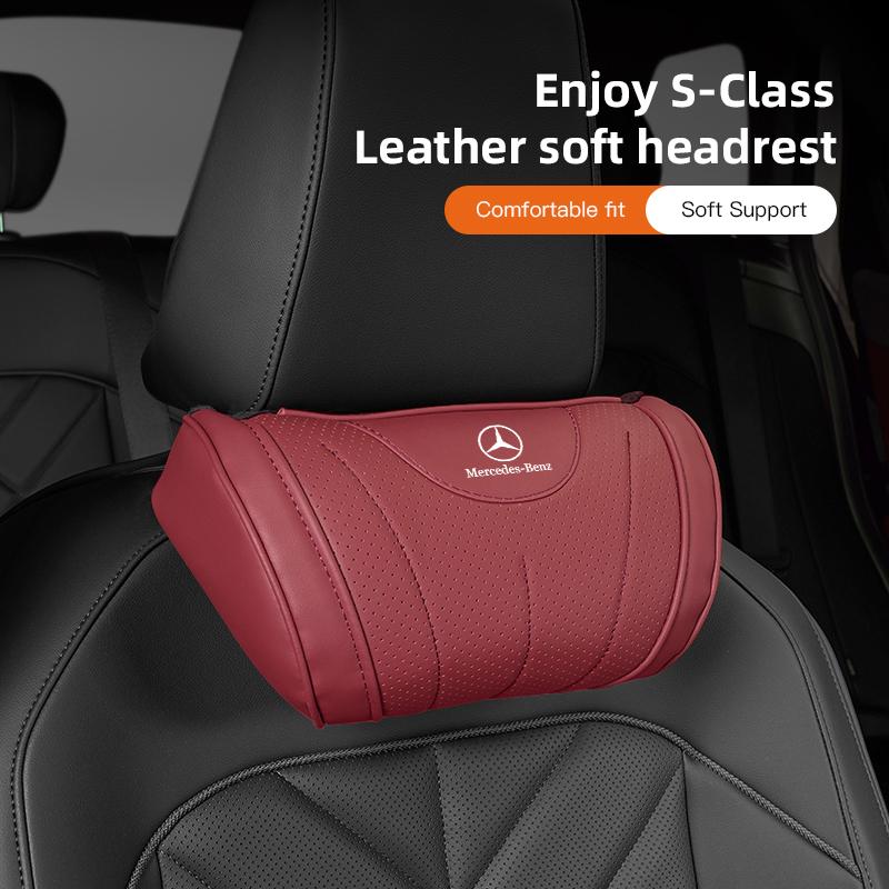 CQH1 High-end Leather Car Seat Headrest Memory Foam Comfort Neck Pillow For Mercedes Benz AMG W203 W206 W220 W205 W211 W212 W176 W126