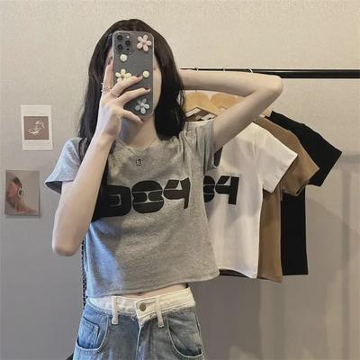 2025 Korean Loose Short-Sleeve Navel-Baring T-Shirt for Women - Versatile and Trendy Design