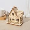 3PCS Wooden Village Houses LED Table Christmas Cabin Farmhouse Desktop Ornament Mini Wooden House for Holiday Home Decoration