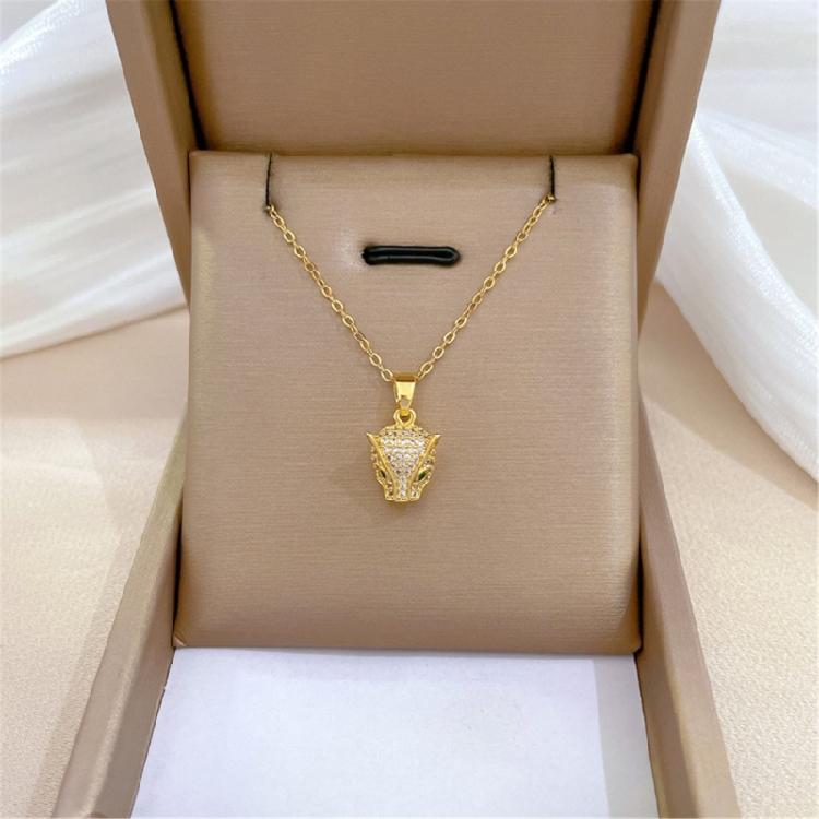 Multipurpose Leopard Head Necklace and Earring Set Craft from Sturdy Steel Materials Stylish Outfits for Trendy Women