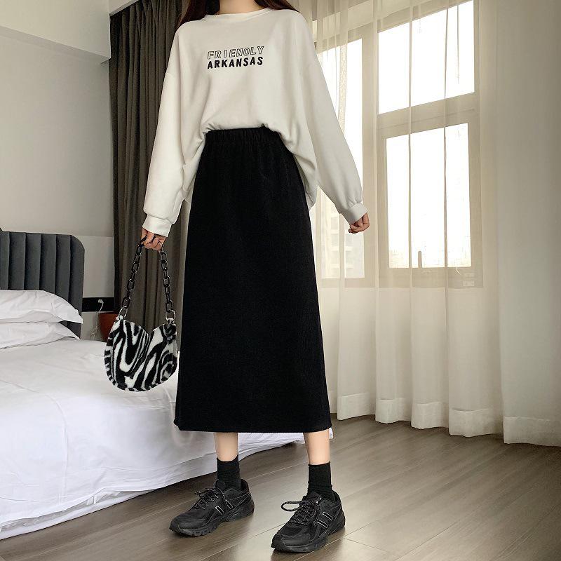 

Women s 2024 Corduroy High-Waisted A-Line Slit Skirt - Autumn/Winter Mid-Length, Slimming & Hip-Hugging XL бежевый