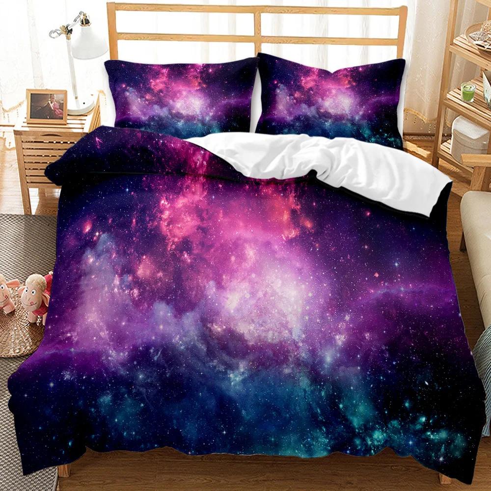 Sternenhimmel Bettbezug Staubige Gaswolke Nebel und Sternhaufen im Weltraum Polyester Bettwäscheset Doppel Queen King Size