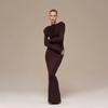 European & American Style Elegant Solid Color Long Sleeve Swing Collar Dress with Waist-Cinching and Split Long Skirt for Autumn 2025