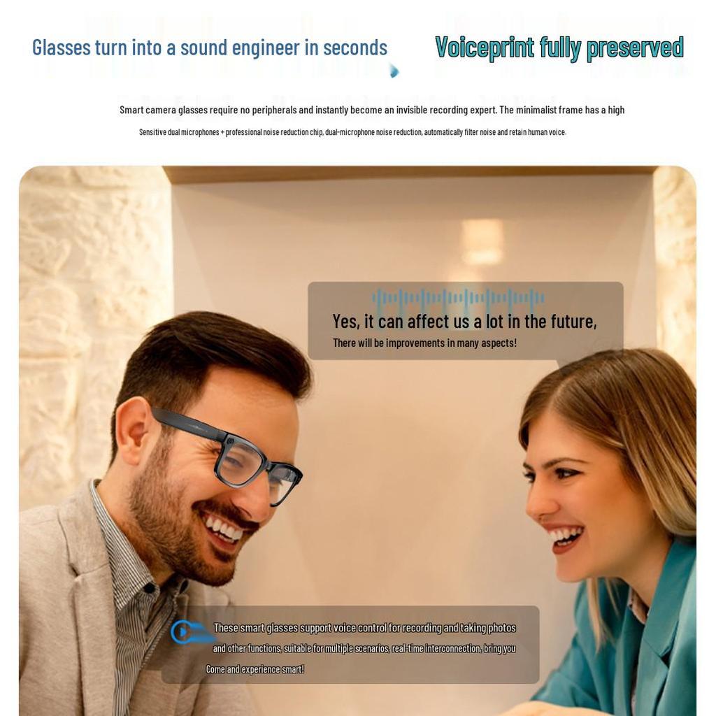 AI Smart Glasses: Video Recording, Bluetooth Audio, Call Support, 8MP Camera, Auto Translation, Color-Changing.