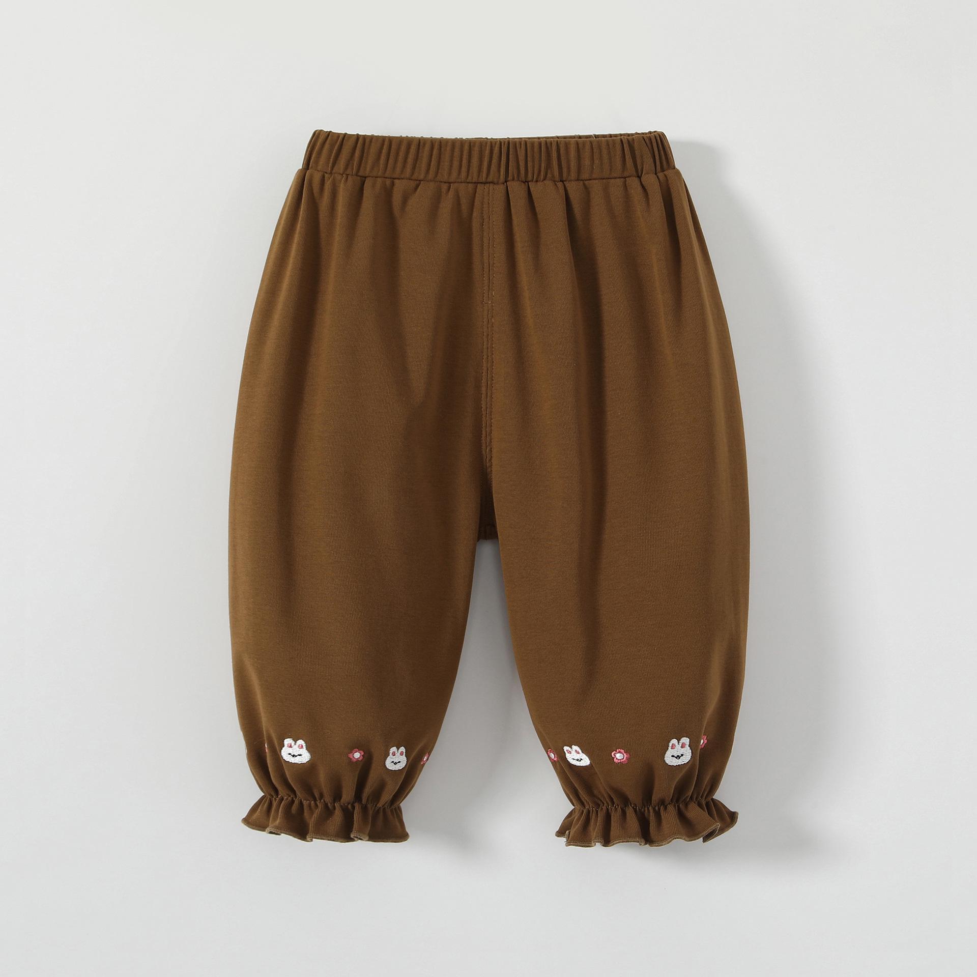 

Girls Soft Elastic Cuff Loose Pants - Versatile Spring & Autumn Fashion for Kids Brown 100