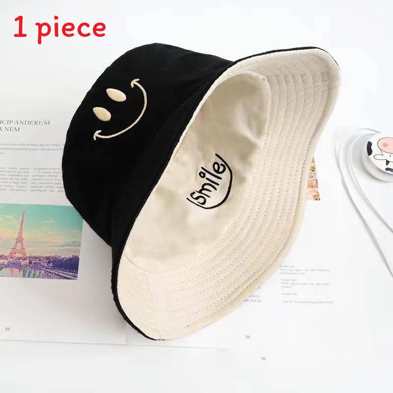 

Letters Smile Embroidery Double Sided Fisherman Hat Spring Summer Protection Sun бежевий