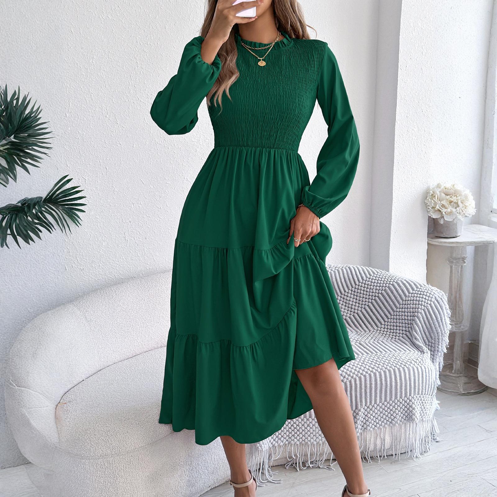 

Женское модное цветное свободное платье с круглым вырезом и длинным рукавом с большим принтом L темно-зеленого