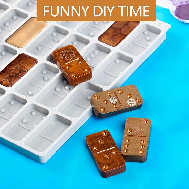 WTEMPO Thick Domino Resin Molds Domino Silicone Molds Round Edges Shiny & No Scratches & Durable DIY Dominoes Making Molds for Festive Party Games