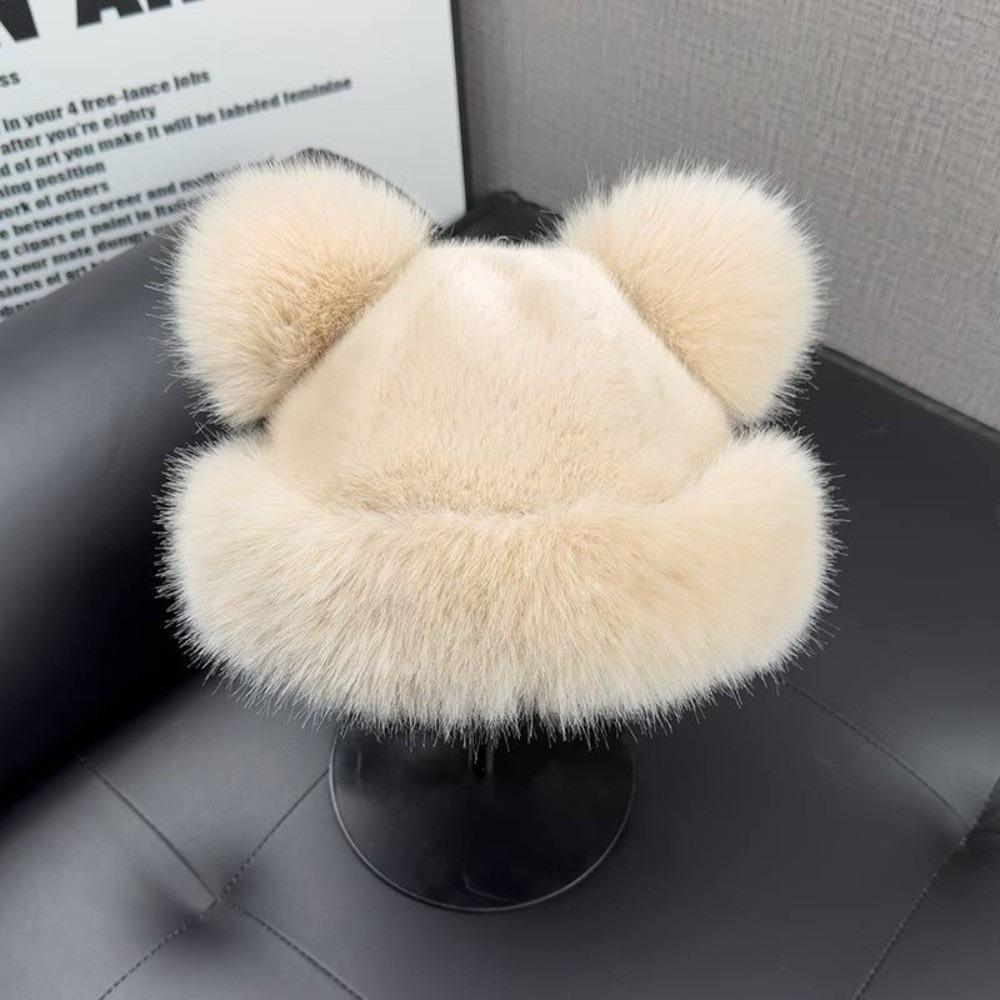 New Cute Bear Fisherman Hat Windproof Coldproof Bucket Hat Warm Pompom Warm Hat Outdoor Sports хаки