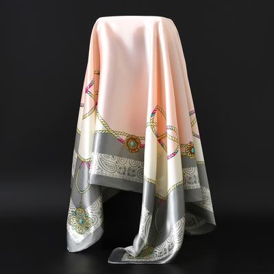 New Fashion Luxury Printing 90*90Cm Women Scarf Satin Twill Square Big Shawl Elegant Headscarf Camellia Soft Neck Tie Bandana