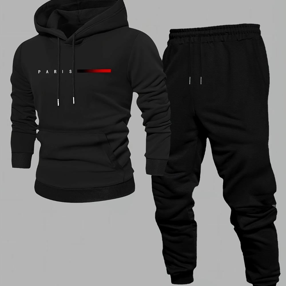 Men's Casual Printed Fashion Set, Sweatshirt Long Sleeve and Pants Two-Piece Suit for Autumn and Winter
