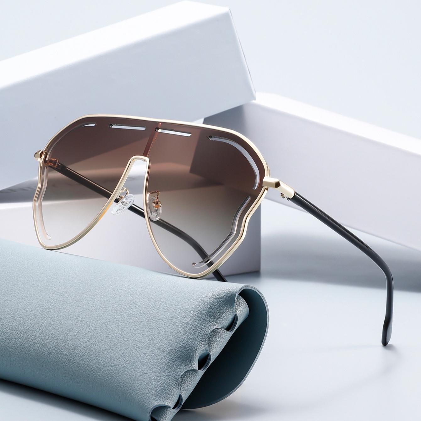 

9056 Fashion Oversized Sunglasses for Men Women, Chic One-Piece Hollow-Out Shades, Vintage Trendy Irregular Sun Glasses 512373 as shown