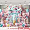 2D Sweet Candy Happy Birthday Backdrop Lollipop & Cupcake Photo Booth Background