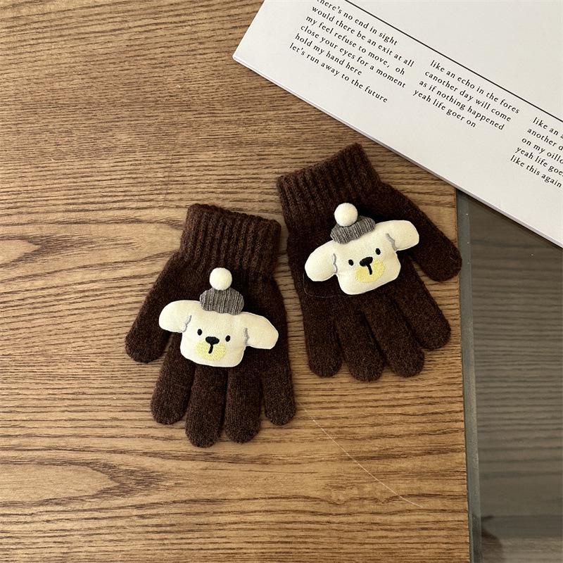 כפפות חורף סרוגות לילדים בסגנון קוריאני, דוב חמוד, ללא אצבעות, להגנה מפני קור