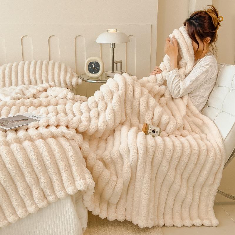 Solid Color Imitate Rabbit Plush Blanket Winter Thick Soft Warm Multifunctional Blanket High Weight Flannel Office Sofa Nap Blanket
