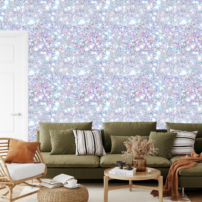 Iridescent glitter wallpaper light gray, blue and azure 50x1000