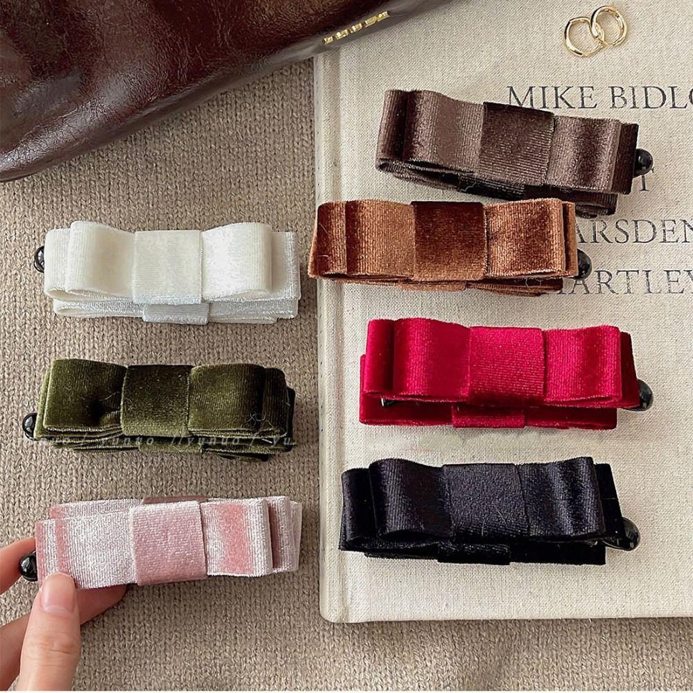 Cloth Red Velvet Bow Hair Clip Hair Clips Bow Vertical Clip Headdress Bowknot Banana Clip  Girls