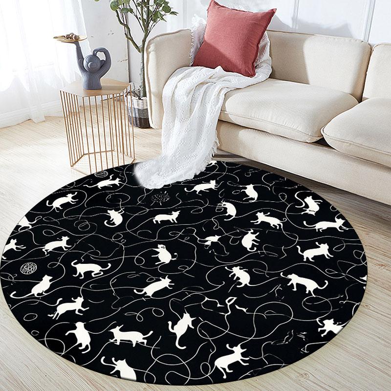 Black & White Cats Pattern Round rug,Carpet Rug for Living Room Bedroom Playroom ,Non-slip Floor Mat,Holiday Gifts and Birthday Gifts.