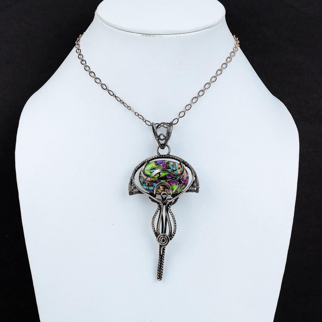 Fiesta Kingman Turquoise Pendant Multi Copper Turquoise Gemstone Pendant Copper Wire Wrapped Pendant Handmade Copper Jewelry Gift For Women