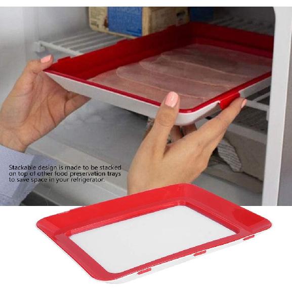 Estink Food Preservation Tray, Red Vacuum Stackable Food Storage Container for Kitchen Fridge Meat Cheese Fruit