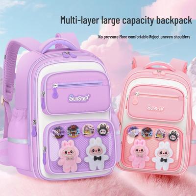 Nova Mochila La Bu Bu para Alunos do Ensino Fundamental: Proteção para as Costas, Leve, Design Fofo para Meninos e Meninas (Graus 1-6)
