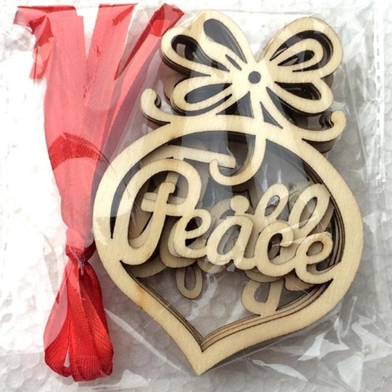New Christmas Tree Wood Hanging Hollow Letters Wood Pendant Ornaments Xmas Tree Decorations