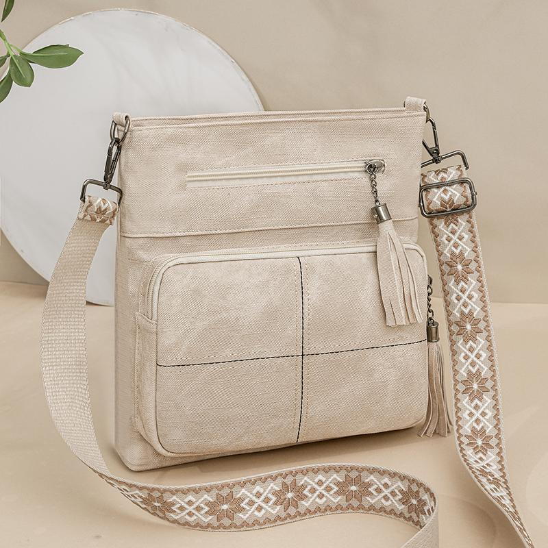 Damen Retro Denim PU Einzel-Schultertasche Große Kapazität Umhängetasche Multifunktionale Schulter-Umhängetasche Ausflugs-Freizeit-Pendlertasche