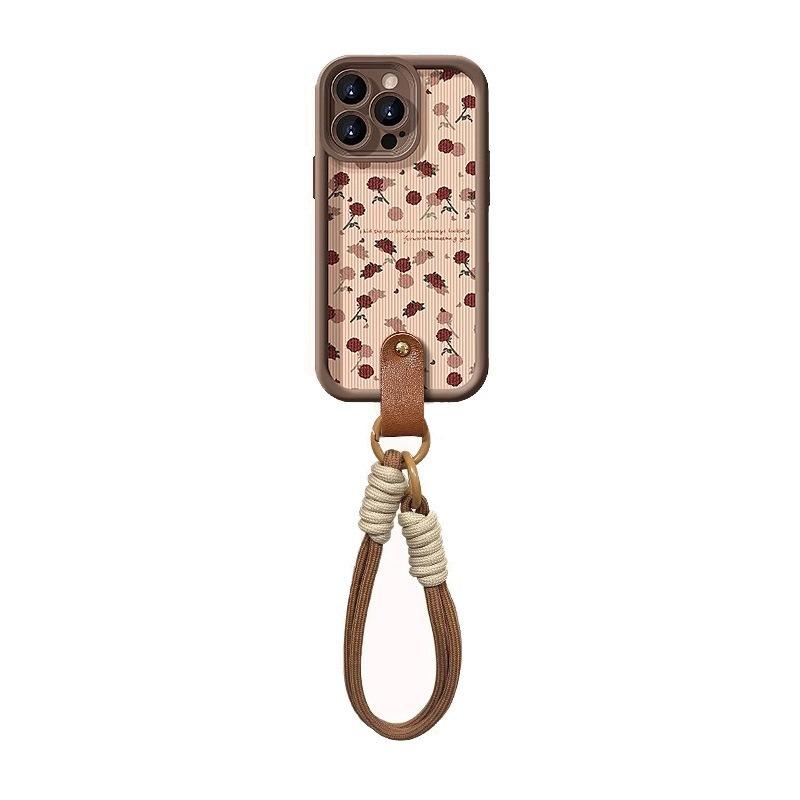 Vertical Pattern Rose for IPhone16 Mobile Phone Case Autumn and Winter for Apple 15 Lanyard 13 Lambskin 14 High-end