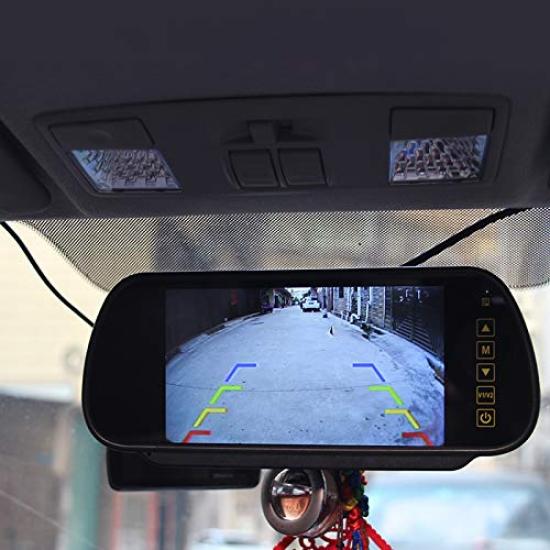 AIEK Rearview Mirror Monitor CCD Lens LED Backup Camera with 15m Coaxial Extension Auto Night Vision Switching Compatible with Heavy Passenger and