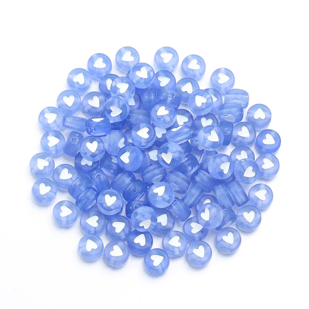 100pcs/lot 7mm Acrylic Beads Colored Transparent Heart Pattern Loose Flat Round Beads For Craft Bracelet Making DIY Jewelry Gift