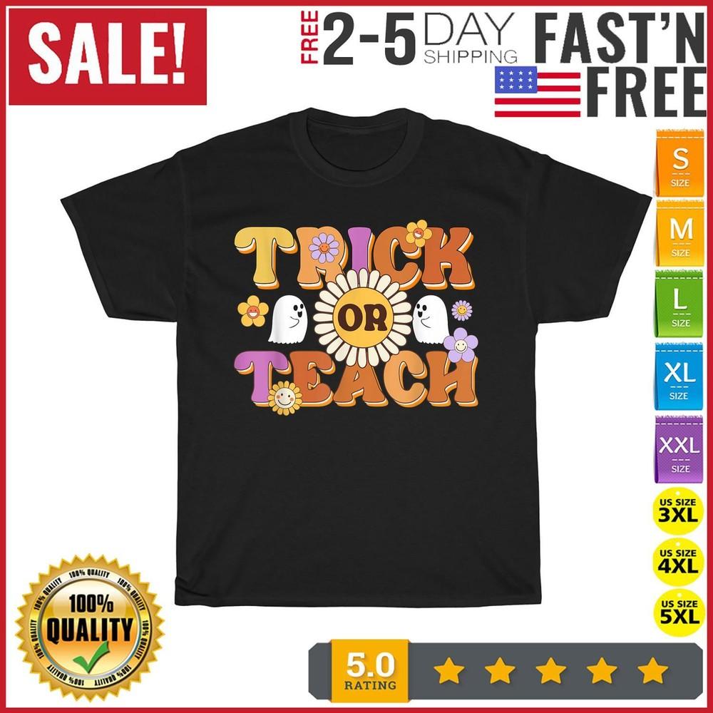 Retro Trick Or Teach Ghost Teacher Halloween Costume Vintage T Shirt Men Women