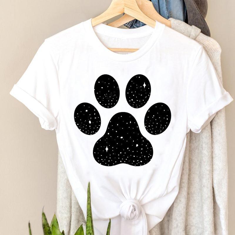 Women Printing Short Sleeve T-shirt  Paw Dog Pet  Casual Fashion Clothes  T Tee Top Print  Female Clothing Graphic T-shirt