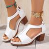 Fashion Vintage Solid Slip On Cover Heel Gladiator Sandals Women 2025 Summer Round Toe High Heels Sandals Classic Beach Shoes Plus Size