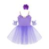 Girls Ballet Dance Dress, Sleeveless Tutu with Spaghetti Straps, Rhinestone & Lace Decor, Mesh Skirt + Headdress & Ruffle Band