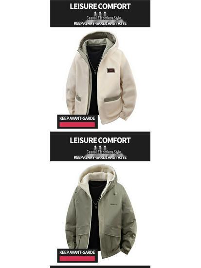 Men's Green Lambswool Hooded Jacket: Double-Sided, Casual, Velvet-Lined, Autumn/Winter Coat.