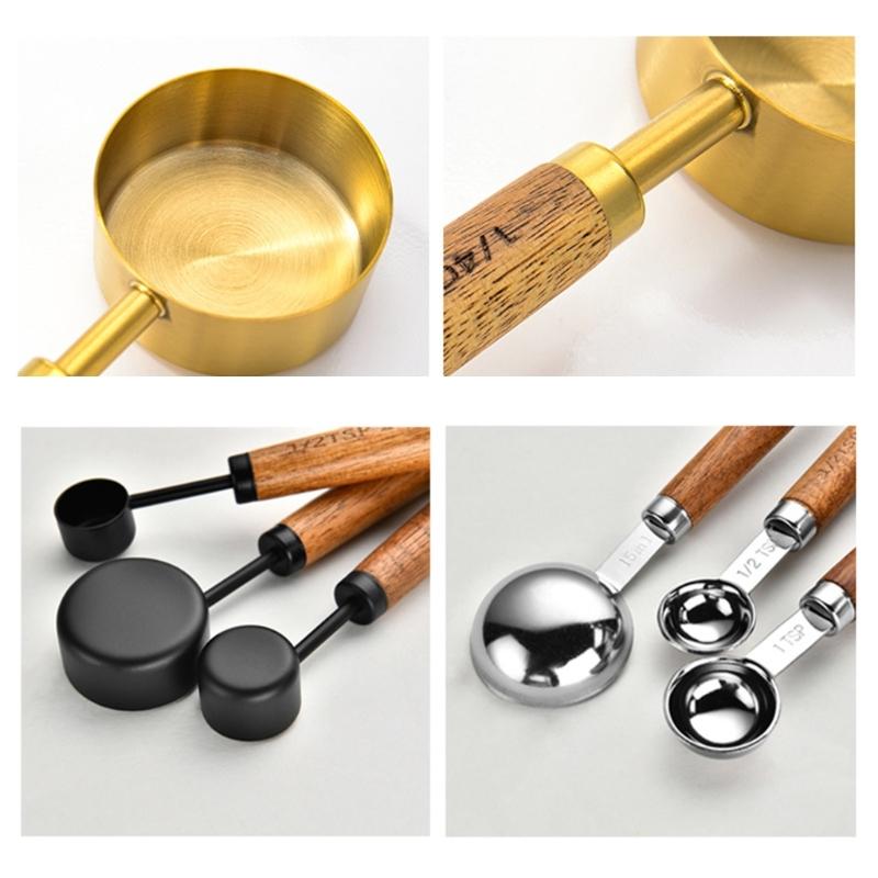 Set of 4 Baking Tool Set Stainless Steel Measuring Cups Measuring Spoons Wood Handle Kitchenwares for Baking Cooking