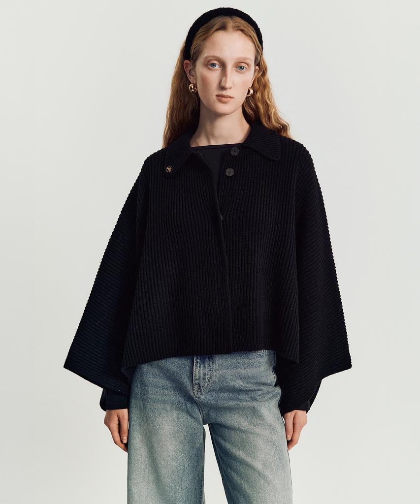 Meibeoyu Roddie Cape Knit Jacket _ Black