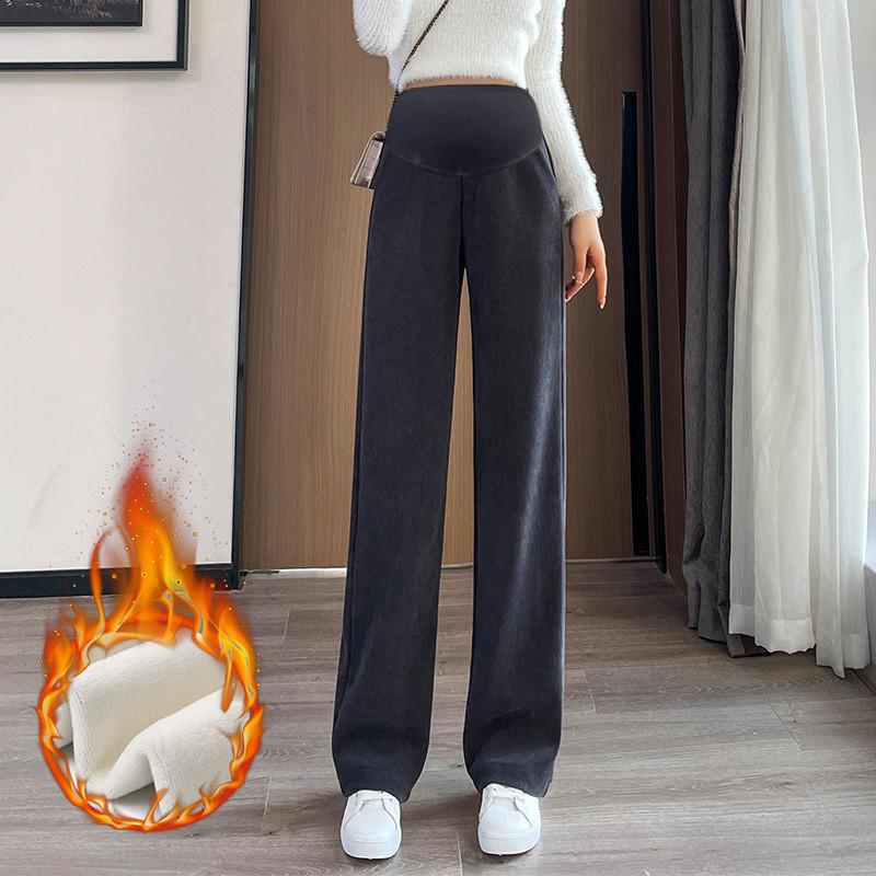 Maternity High-Waisted Pinstripe Wide-Leg Pants - Spring/Autumn Drapey Abdominal Support Trousers