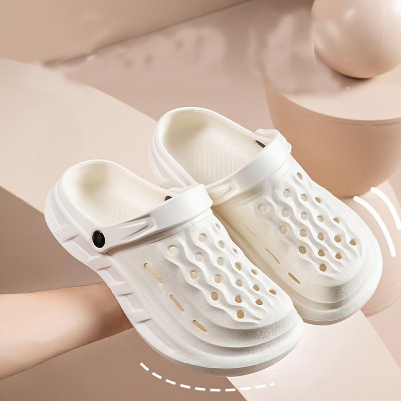 Solid Color Trendy Slippers, Soft Sole Platform Closed Toe Two-way Wear Garden Slippers, Non-slip Summer Beach Slides