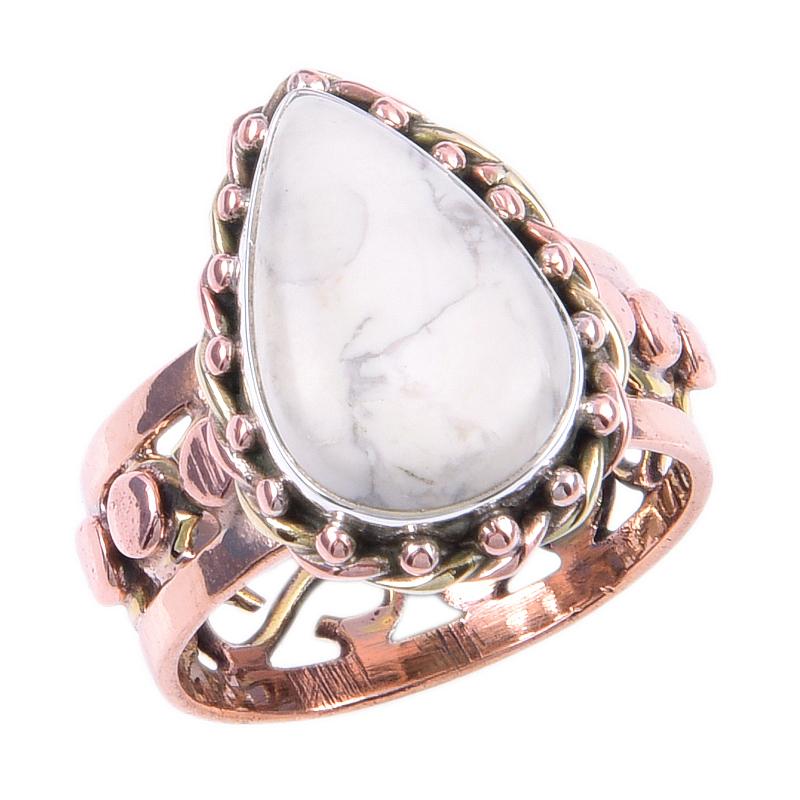 Natural Howlite Gemstone Handmade 925 Sterling Silver Two Tone Ring Size 7 y9R72