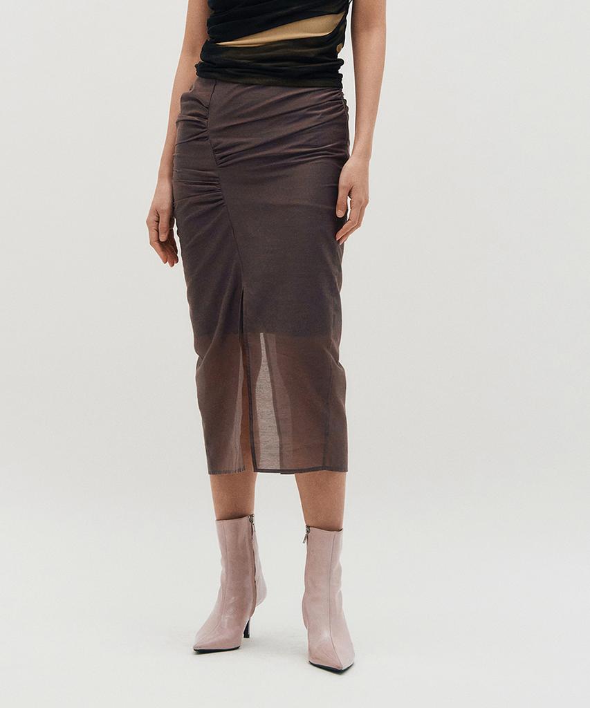 Kimjisu Sheer Shirring Slit Skirt _ Brown